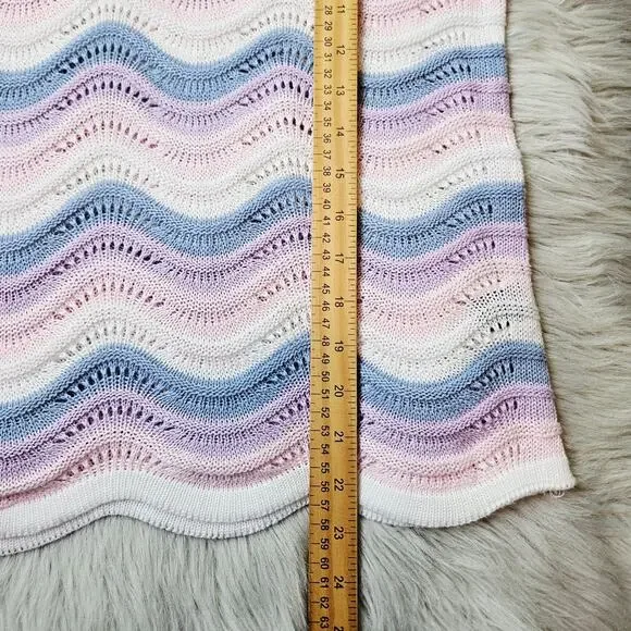 Pastel Wave Open Knit Sweater Large Cottage Y2K Soft Girl Lightweight Coquette - Picture 11 of 12